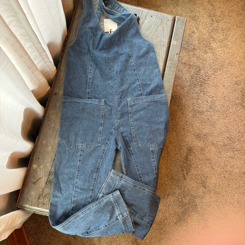 NWT Happily Grey slouchy denim overalls | size XS